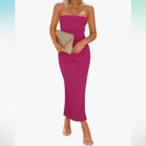 NWT Summer Strapless Bodycon Midi Off Shoulder Sleeveless Side Slit Tube Dress